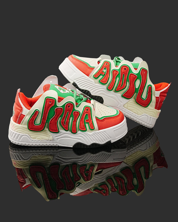 AJK White Red Chunky Sneakers – Bold Unisex Streetwear Shoes