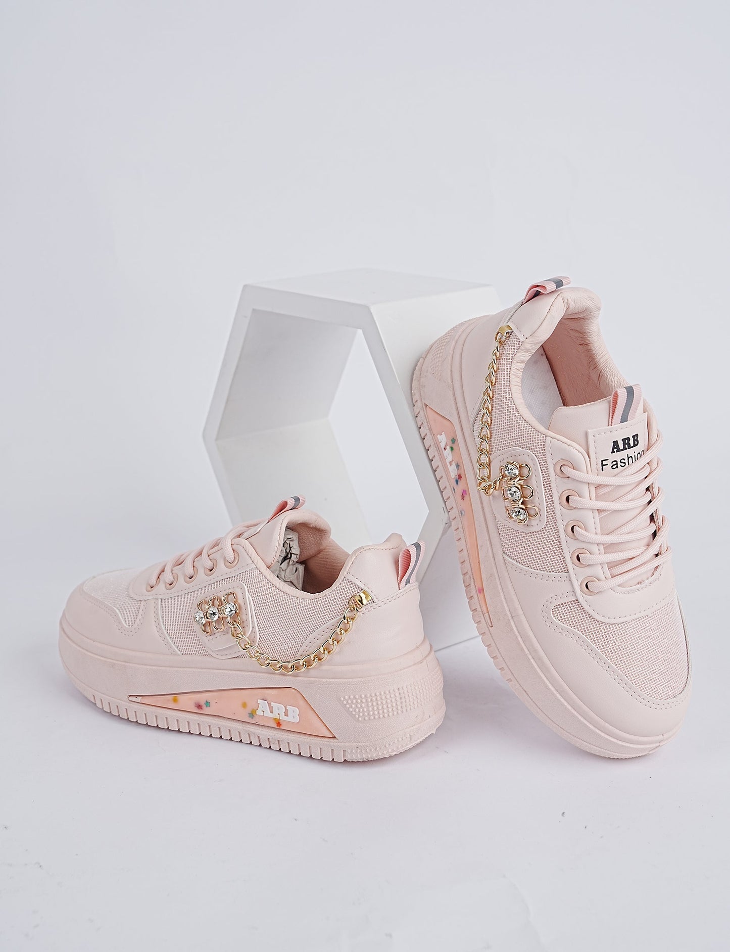 Blush Luxe Chain Sneakers – Elegant Style, Everyday Comfort