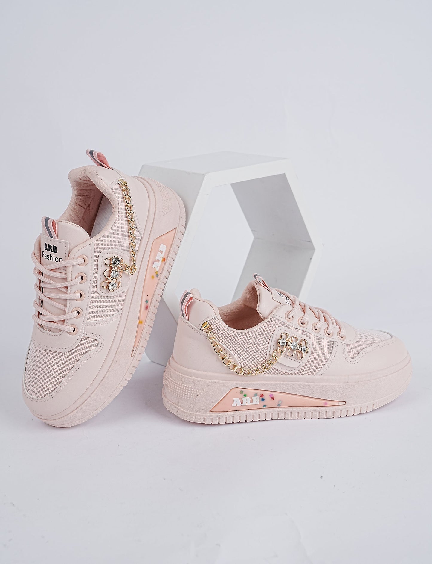 Blush Luxe Chain Sneakers – Elegant Style, Everyday Comfort