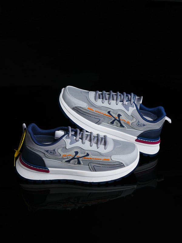 Modern Glide Runners: Grey & Navy Breathable Street Sneakers