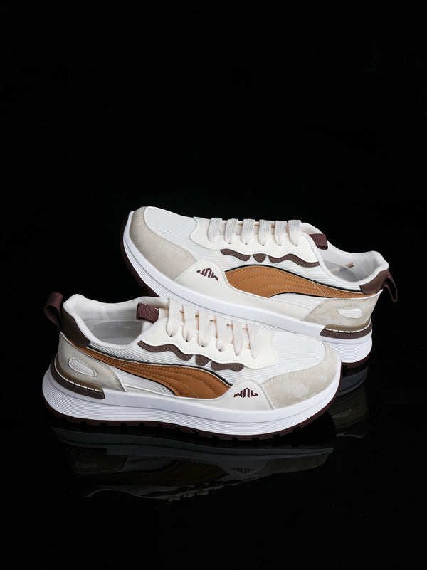 Men's Retro Runner Sneaker - White, Beige & Brown