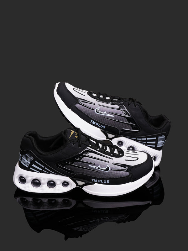 TM PLUS Men’s Air Cushion Sneakers – Black & White Sports Running Shoes